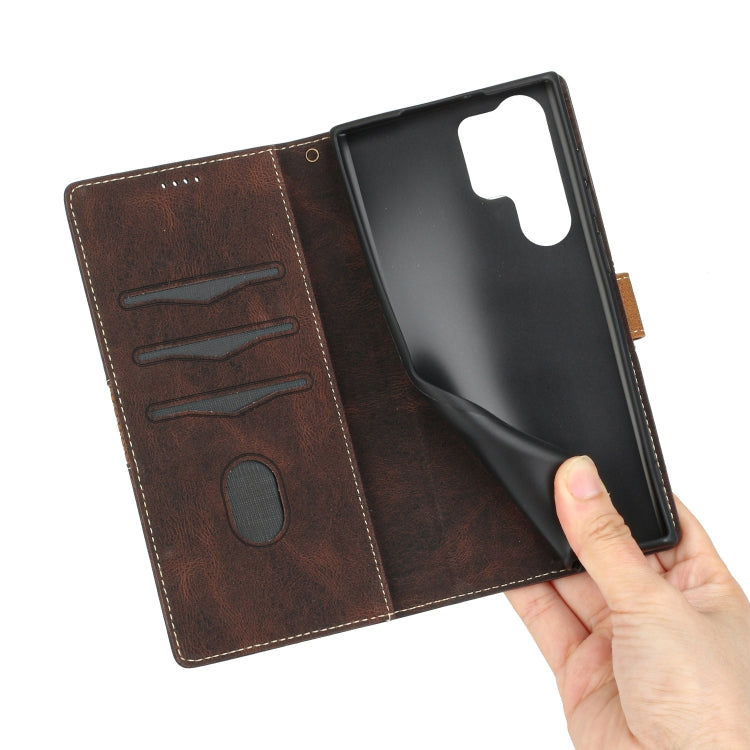 For Samsung Galaxy S25 Ultra 5G Grid Stitching Leather Phone Case with Lanyard