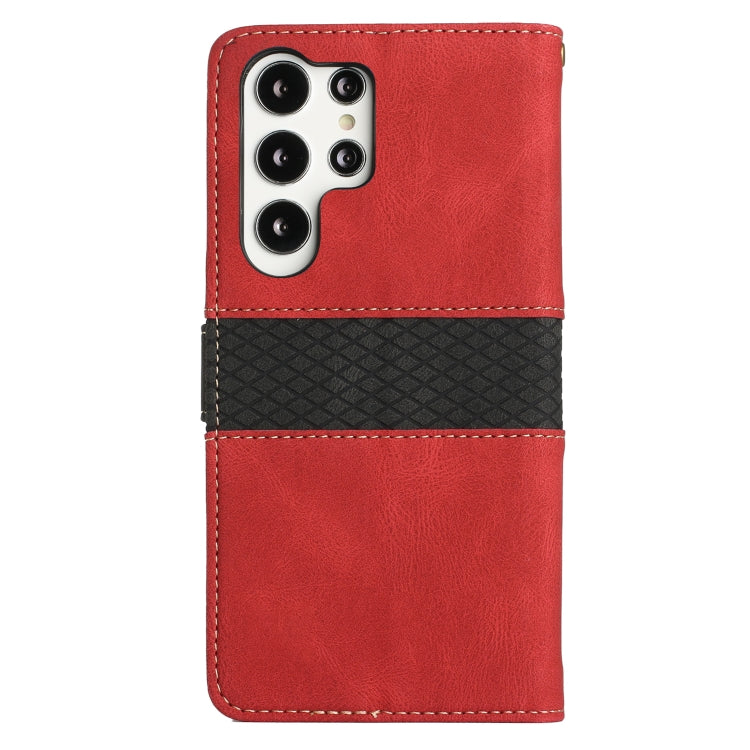 For Samsung Galaxy S25 Ultra 5G Grid Stitching Leather Phone Case with Lanyard
