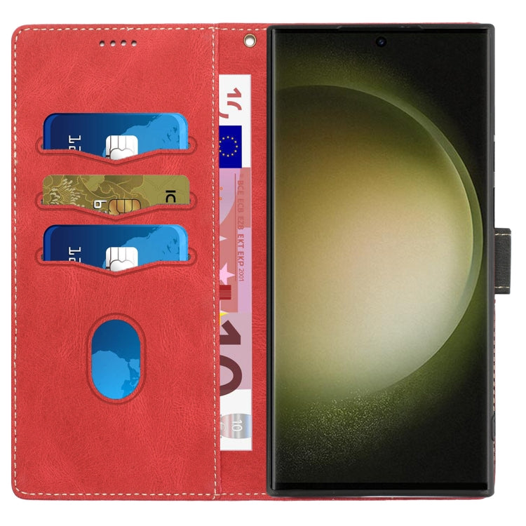 For Samsung Galaxy S25 Ultra 5G Grid Stitching Leather Phone Case with Lanyard