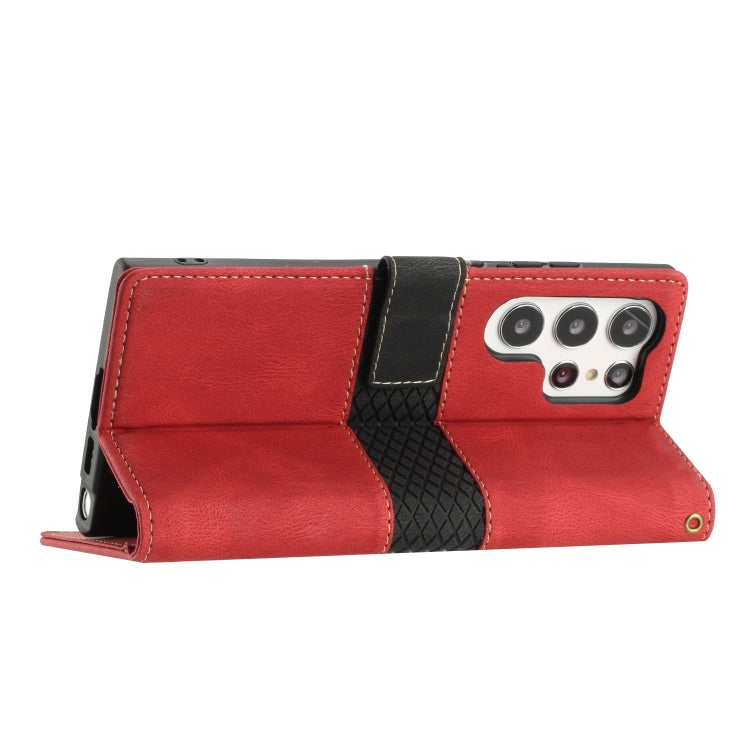 For Samsung Galaxy S25 Ultra 5G Grid Stitching Leather Phone Case with Lanyard