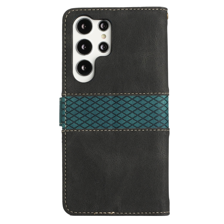 For Samsung Galaxy S25 Ultra 5G Grid Stitching Leather Phone Case with Lanyard