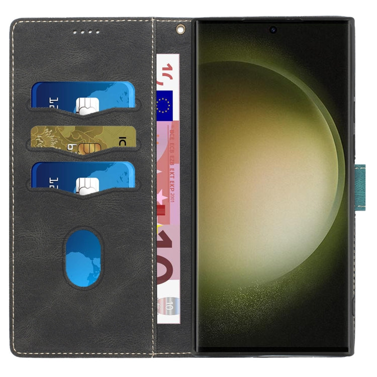 For Samsung Galaxy S25 Ultra 5G Grid Stitching Leather Phone Case with Lanyard