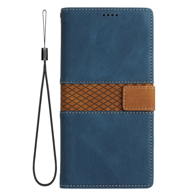 For Samsung Galaxy S24 FE 5G Grid Stitching Leather Phone Case with Lanyard
