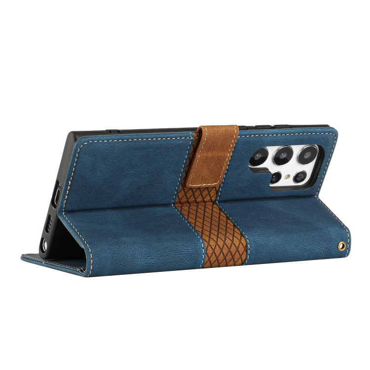 For Samsung Galaxy S24 Ultra 5G Grid Stitching Leather Phone Case with Lanyard