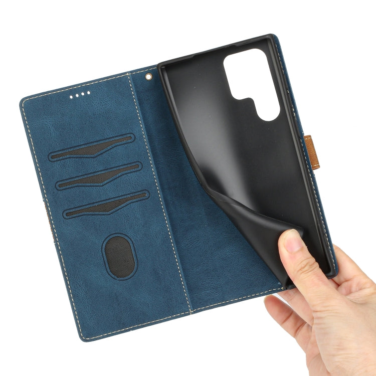 For Samsung Galaxy S24 Ultra 5G Grid Stitching Leather Phone Case with Lanyard