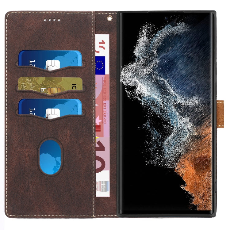 For Samsung Galaxy S24 Ultra 5G Grid Stitching Leather Phone Case with Lanyard