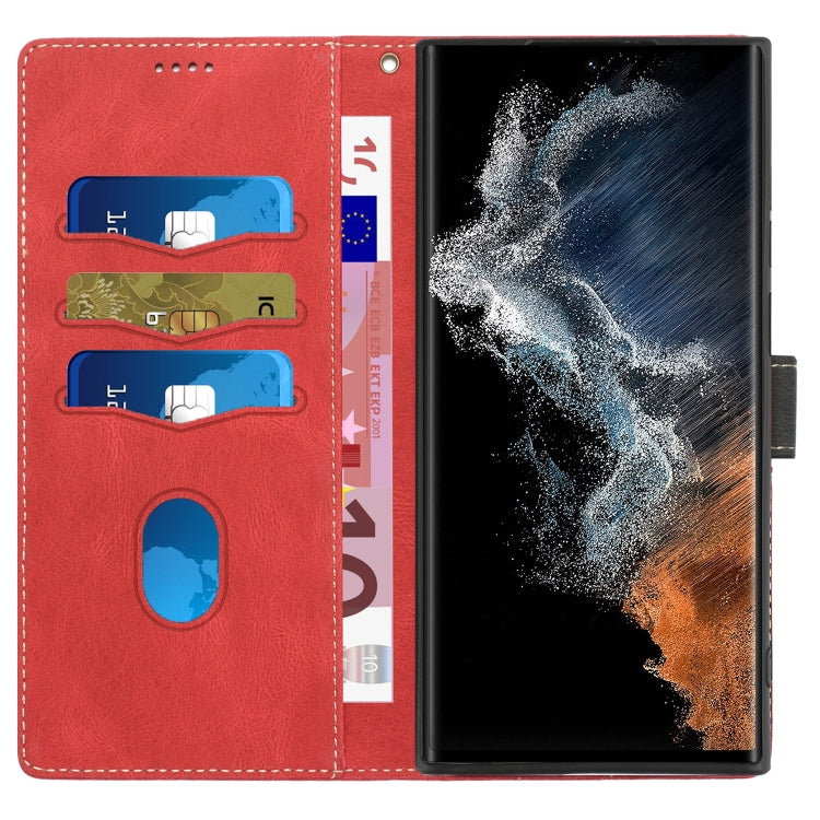 For Samsung Galaxy S24 Ultra 5G Grid Stitching Leather Phone Case with Lanyard