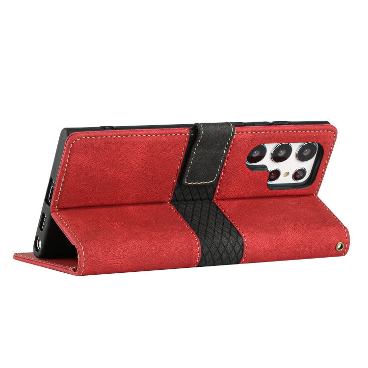 For Samsung Galaxy S24 Ultra 5G Grid Stitching Leather Phone Case with Lanyard