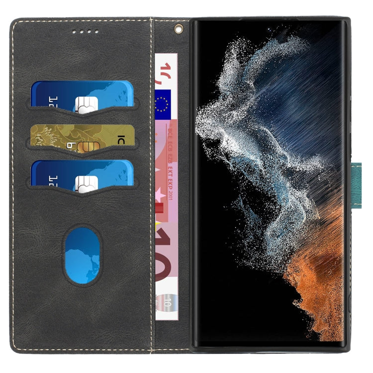 For Samsung Galaxy S24 Ultra 5G Grid Stitching Leather Phone Case with Lanyard
