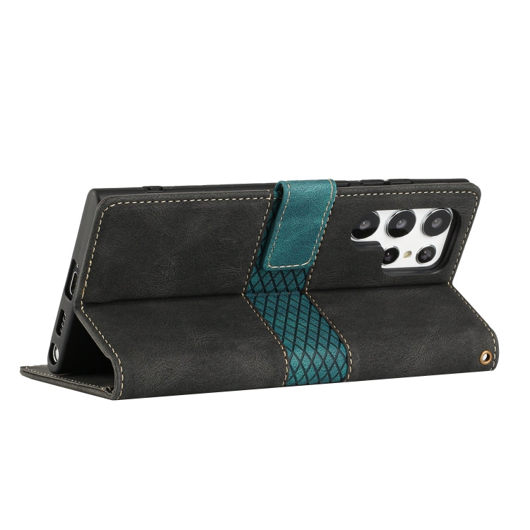 For Samsung Galaxy S24 Ultra 5G Grid Stitching Leather Phone Case with Lanyard