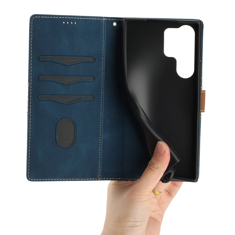 For Samsung Galaxy S23 Ultra 5G Grid Stitching Leather Phone Case with Lanyard