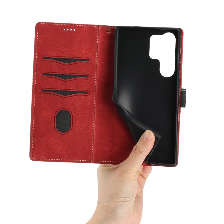 For Samsung Galaxy S23 Ultra 5G Grid Stitching Leather Phone Case with Lanyard