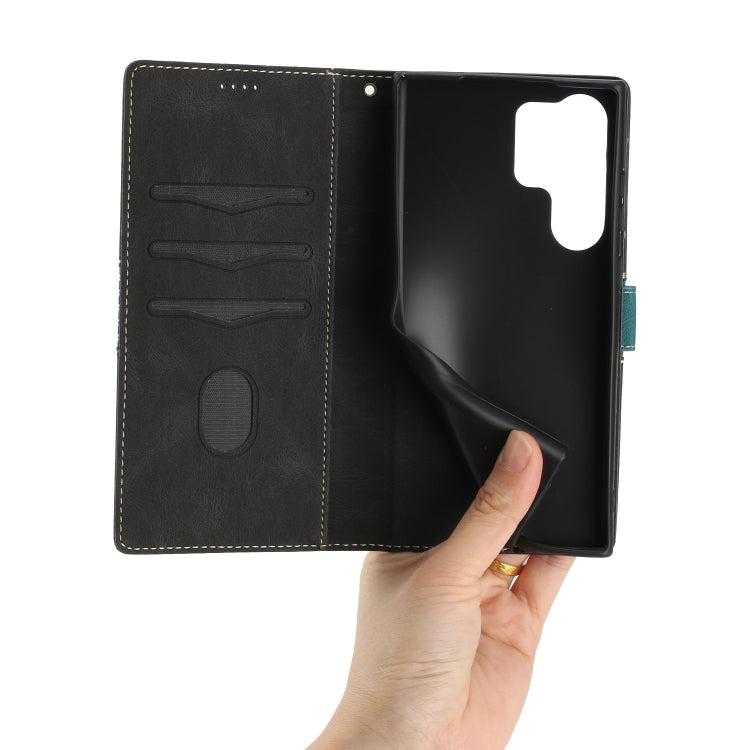 For Samsung Galaxy S23 Ultra 5G Grid Stitching Leather Phone Case with Lanyard