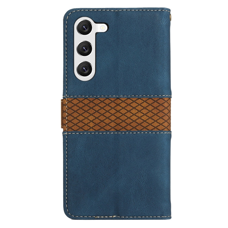 For Samsung Galaxy S23 5G Grid Stitching Leather Phone Case with Lanyard