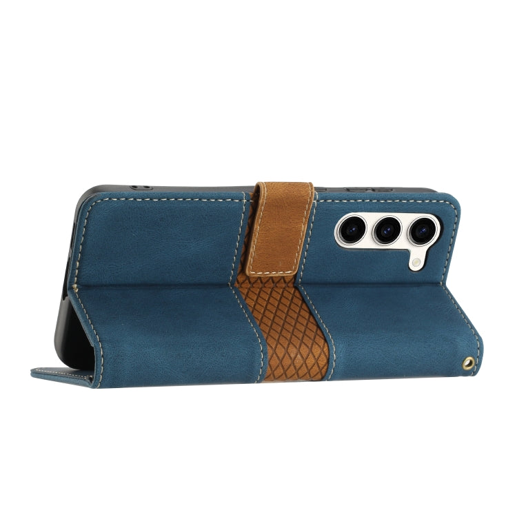 For Samsung Galaxy S23 5G Grid Stitching Leather Phone Case with Lanyard