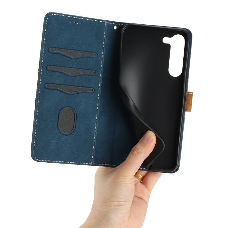 For Samsung Galaxy S23 5G Grid Stitching Leather Phone Case with Lanyard