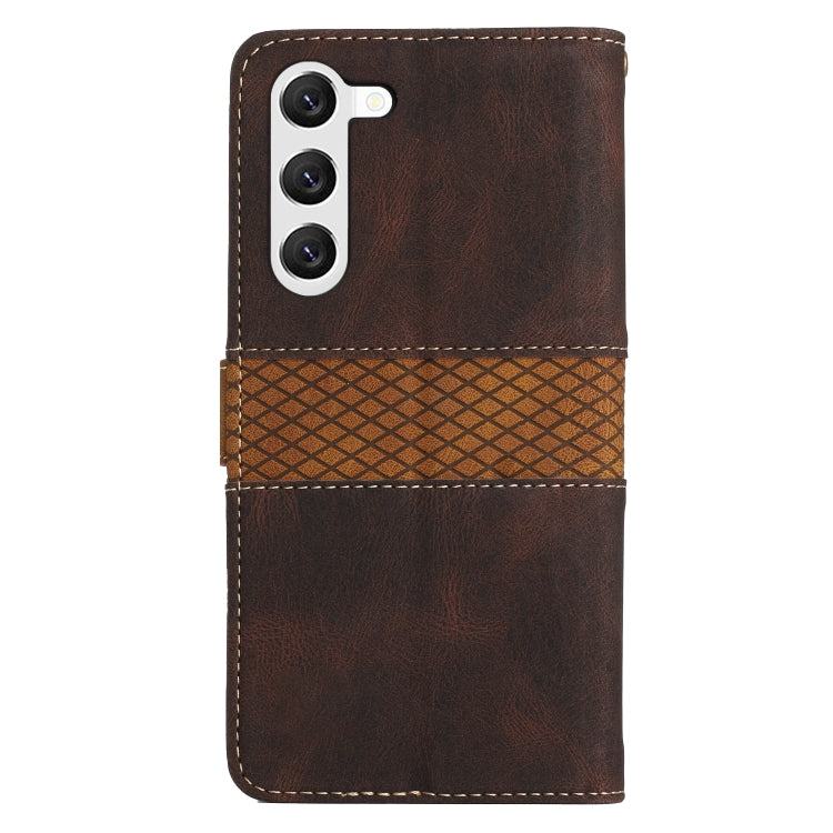 For Samsung Galaxy S23 5G Grid Stitching Leather Phone Case with Lanyard