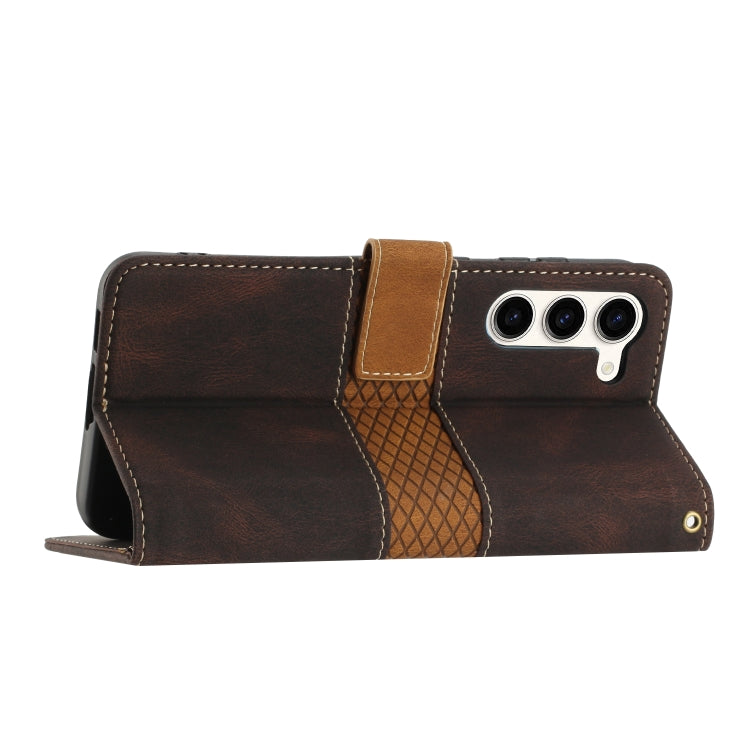 For Samsung Galaxy S23 5G Grid Stitching Leather Phone Case with Lanyard
