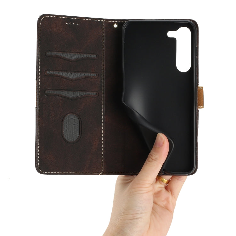 For Samsung Galaxy S23 5G Grid Stitching Leather Phone Case with Lanyard