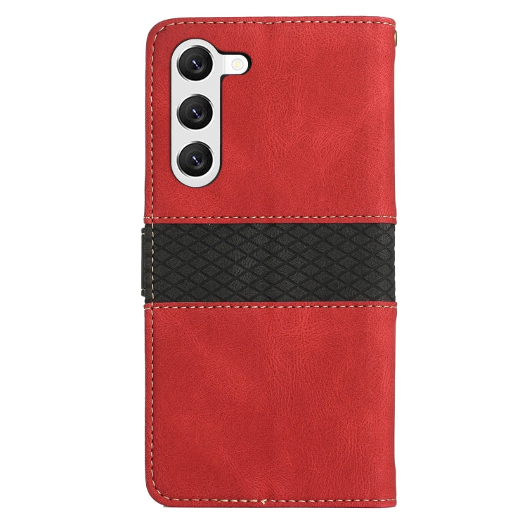 For Samsung Galaxy S23 5G Grid Stitching Leather Phone Case with Lanyard