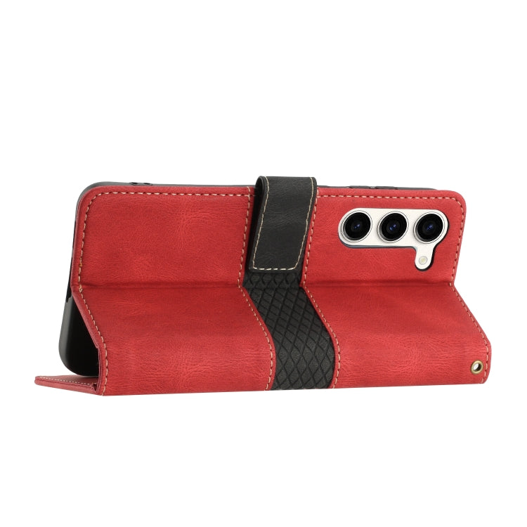 For Samsung Galaxy S23 5G Grid Stitching Leather Phone Case with Lanyard
