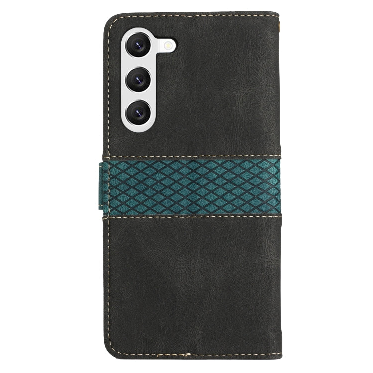 For Samsung Galaxy S23 5G Grid Stitching Leather Phone Case with Lanyard