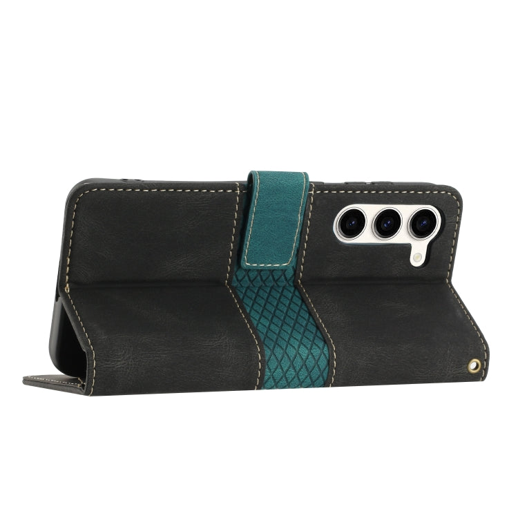 For Samsung Galaxy S23 5G Grid Stitching Leather Phone Case with Lanyard