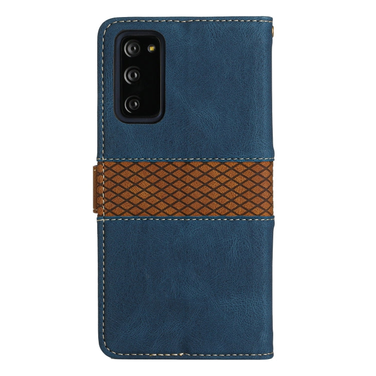 For Samsung Galaxy S20 FE Grid Stitching Leather Phone Case with Lanyard