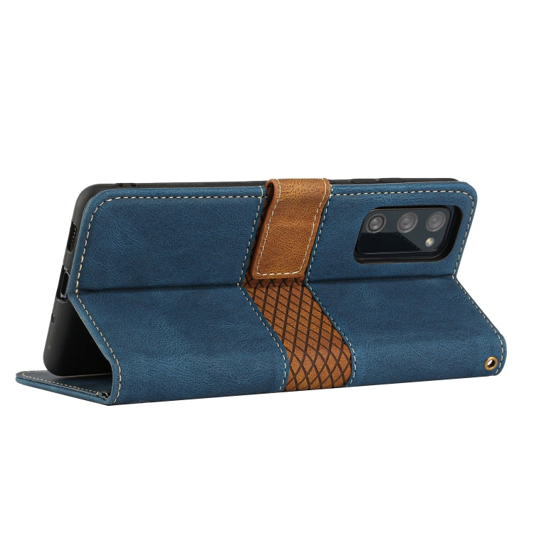 For Samsung Galaxy S20 FE Grid Stitching Leather Phone Case with Lanyard