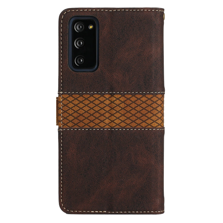 For Samsung Galaxy S20 FE Grid Stitching Leather Phone Case with Lanyard