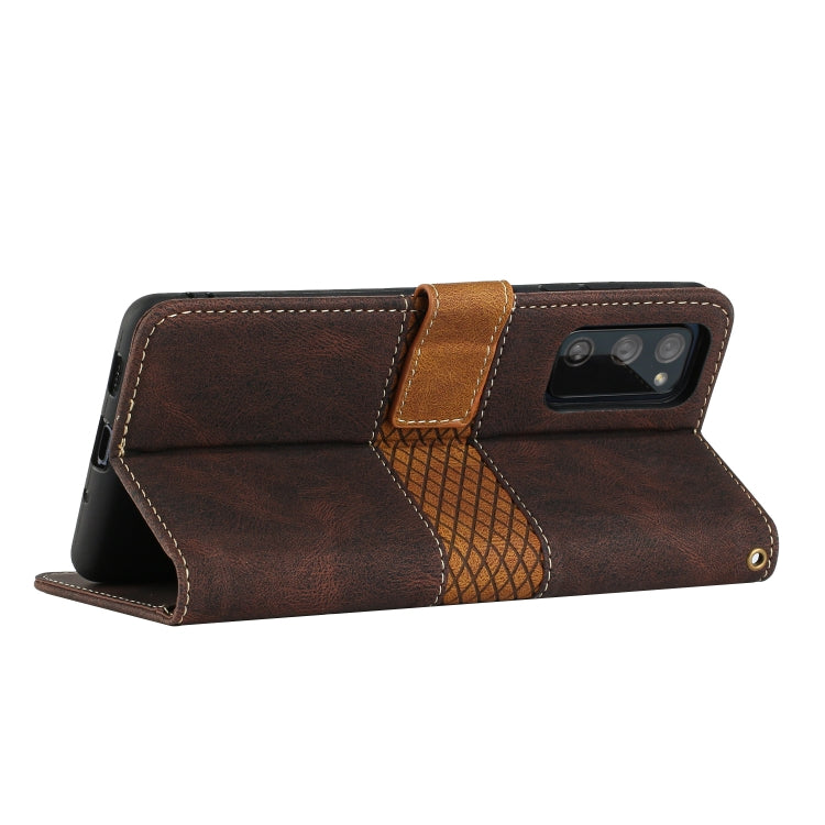 For Samsung Galaxy S20 FE Grid Stitching Leather Phone Case with Lanyard
