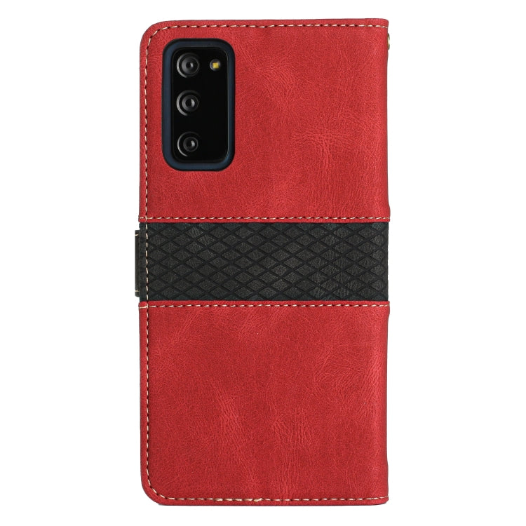 For Samsung Galaxy S20 FE Grid Stitching Leather Phone Case with Lanyard