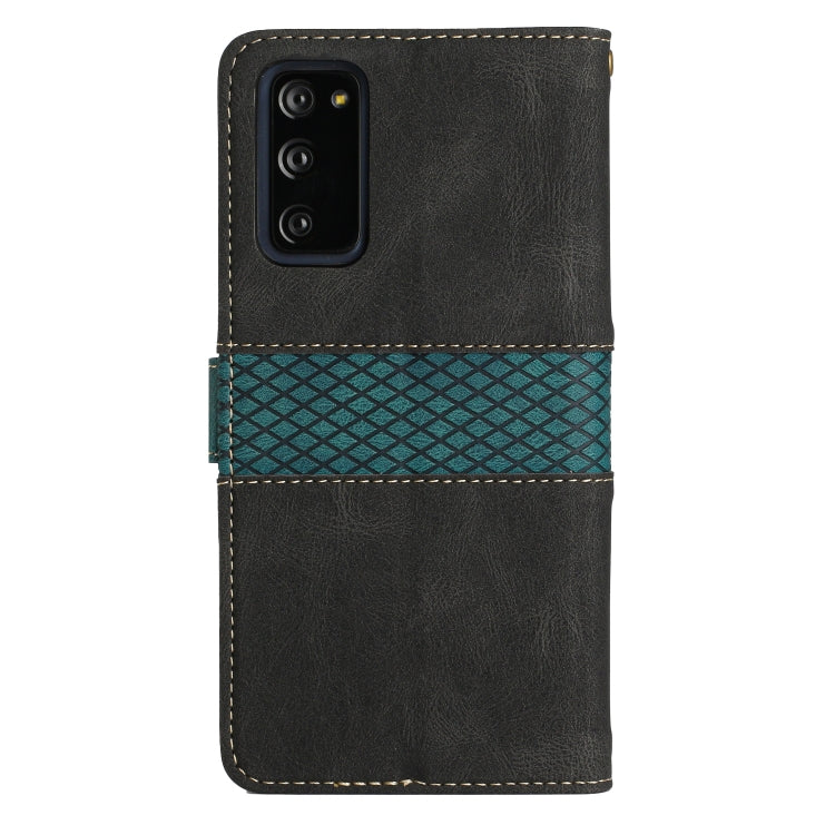 For Samsung Galaxy S20 FE Grid Stitching Leather Phone Case with Lanyard