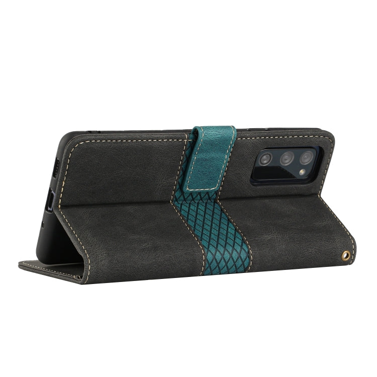 For Samsung Galaxy S20 FE Grid Stitching Leather Phone Case with Lanyard