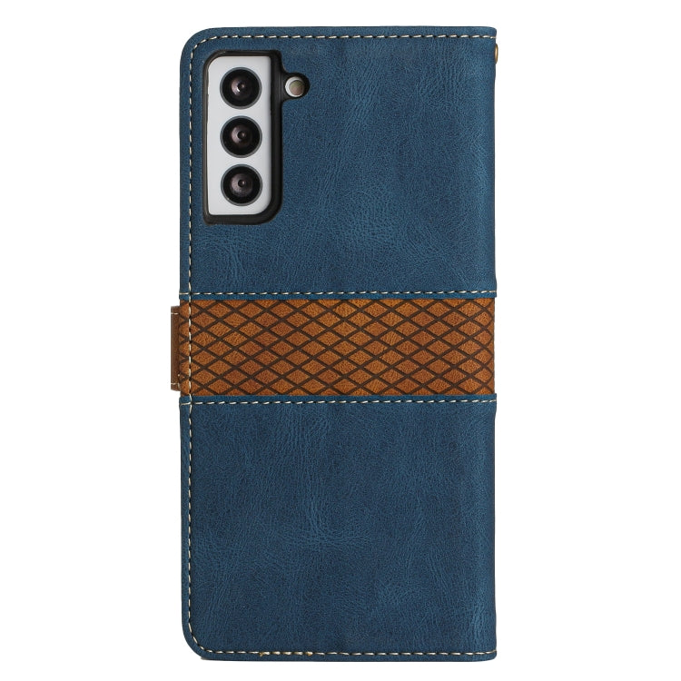 For Samsung Galaxy S22+ 5G Grid Stitching Leather Phone Case with Lanyard