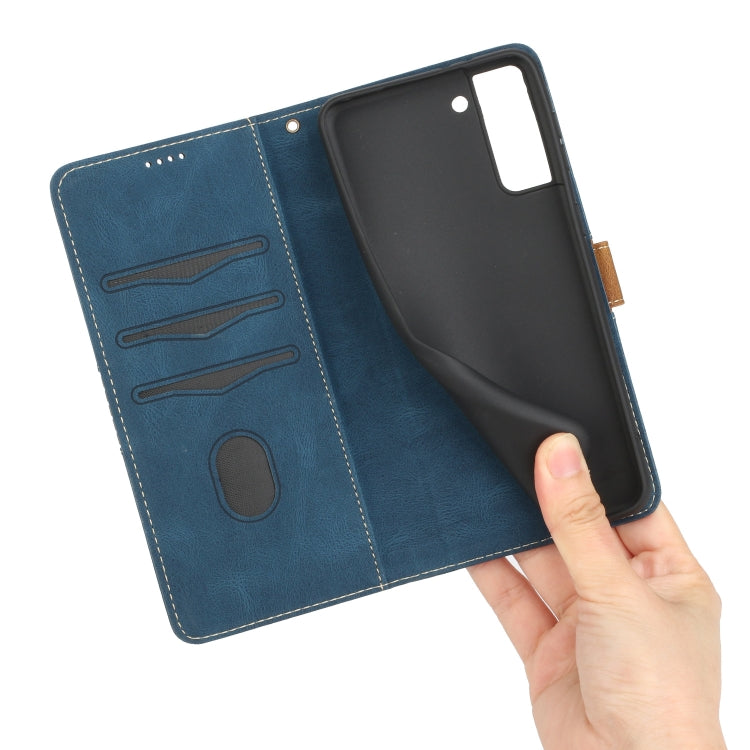 For Samsung Galaxy S22+ 5G Grid Stitching Leather Phone Case with Lanyard