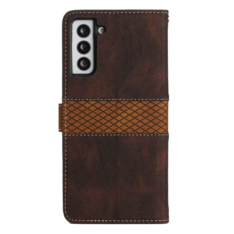 For Samsung Galaxy S22+ 5G Grid Stitching Leather Phone Case with Lanyard