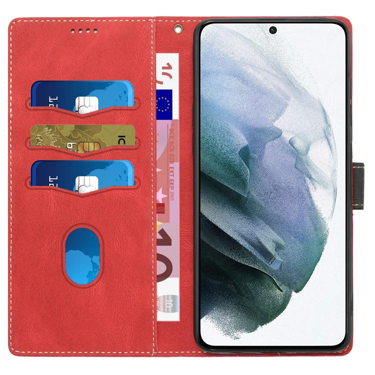 For Samsung Galaxy S22+ 5G Grid Stitching Leather Phone Case with Lanyard
