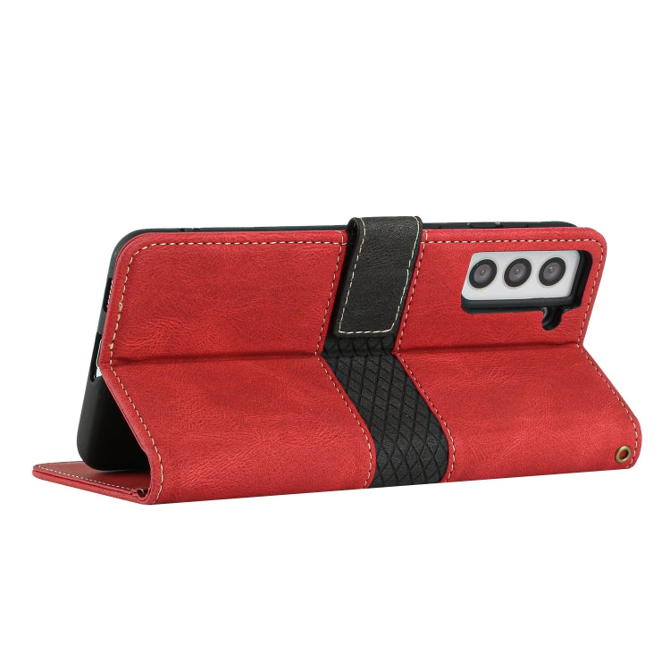For Samsung Galaxy S22+ 5G Grid Stitching Leather Phone Case with Lanyard