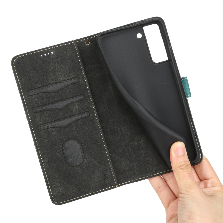 For Samsung Galaxy S22+ 5G Grid Stitching Leather Phone Case with Lanyard