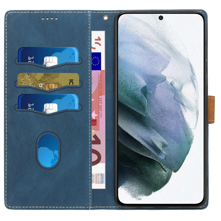 For Samsung Galaxy S21 FE 5G Grid Stitching Leather Phone Case with Lanyard