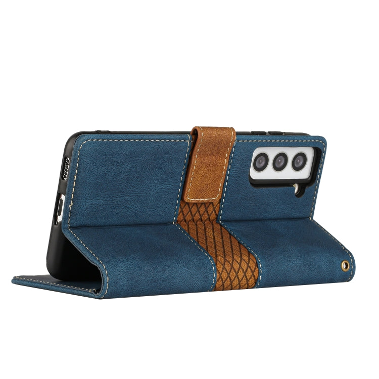 For Samsung Galaxy S21 5G Grid Stitching Leather Phone Case with Lanyard