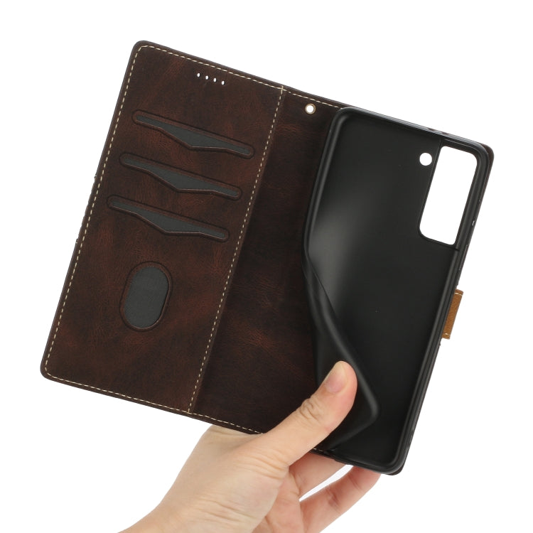 For Samsung Galaxy S21 5G Grid Stitching Leather Phone Case with Lanyard