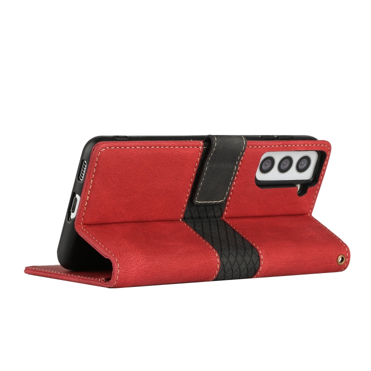 For Samsung Galaxy S21 5G Grid Stitching Leather Phone Case with Lanyard