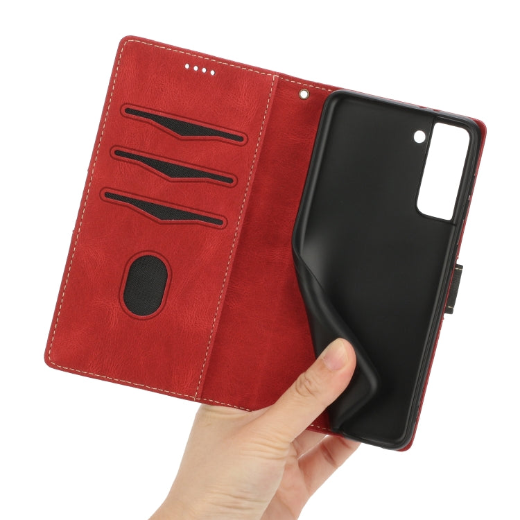 For Samsung Galaxy S21 5G Grid Stitching Leather Phone Case with Lanyard