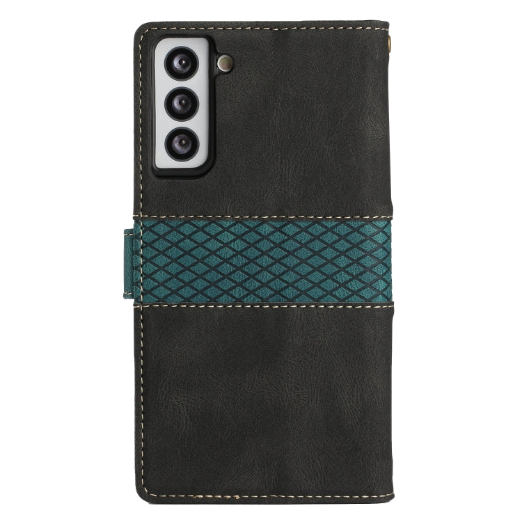 For Samsung Galaxy S21 5G Grid Stitching Leather Phone Case with Lanyard