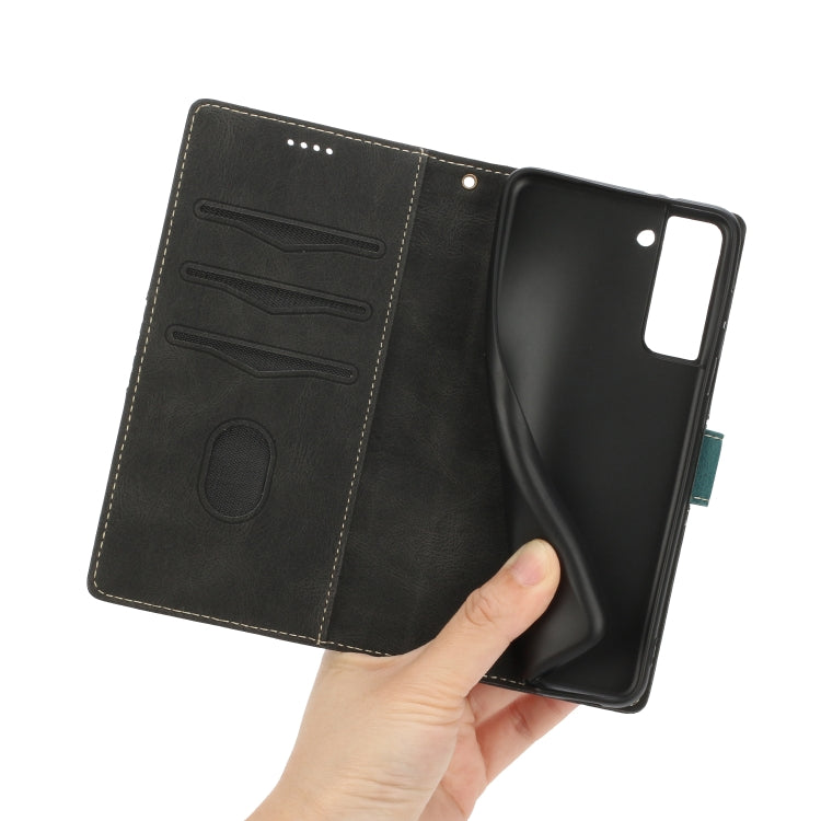 For Samsung Galaxy S21 5G Grid Stitching Leather Phone Case with Lanyard