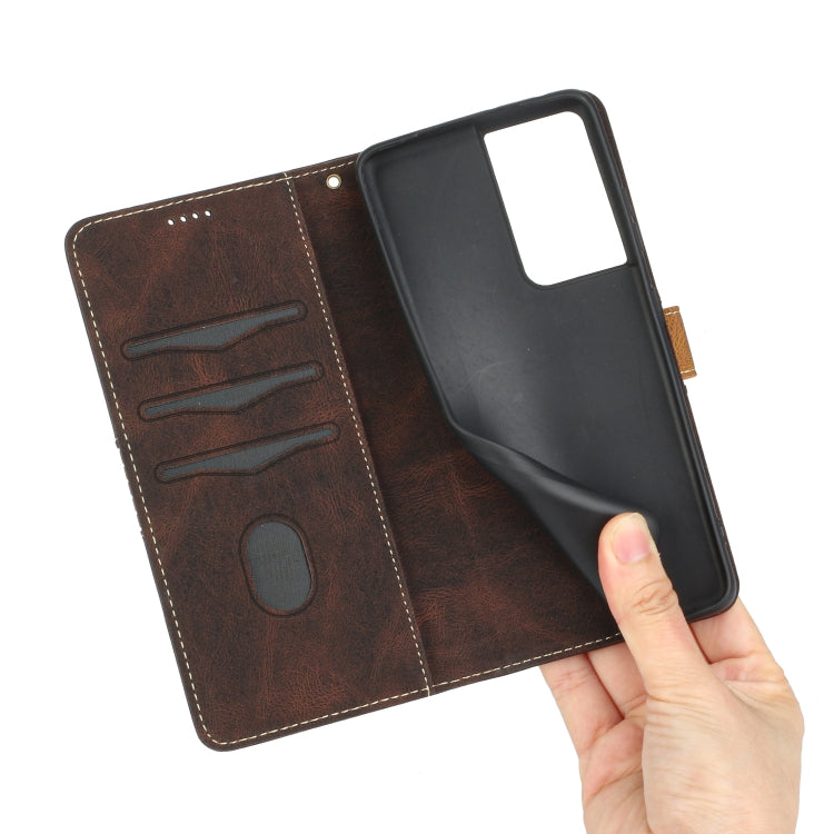 For Samsung Galaxy S21 Ultra 5G Grid Stitching Leather Phone Case with Lanyard