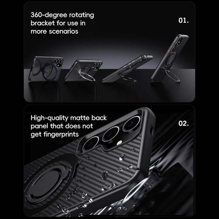 For Samsung Galaxy S24+ 5G Carbon Fiber MagSafe Phone Case with 360 Degree Rotating Holder