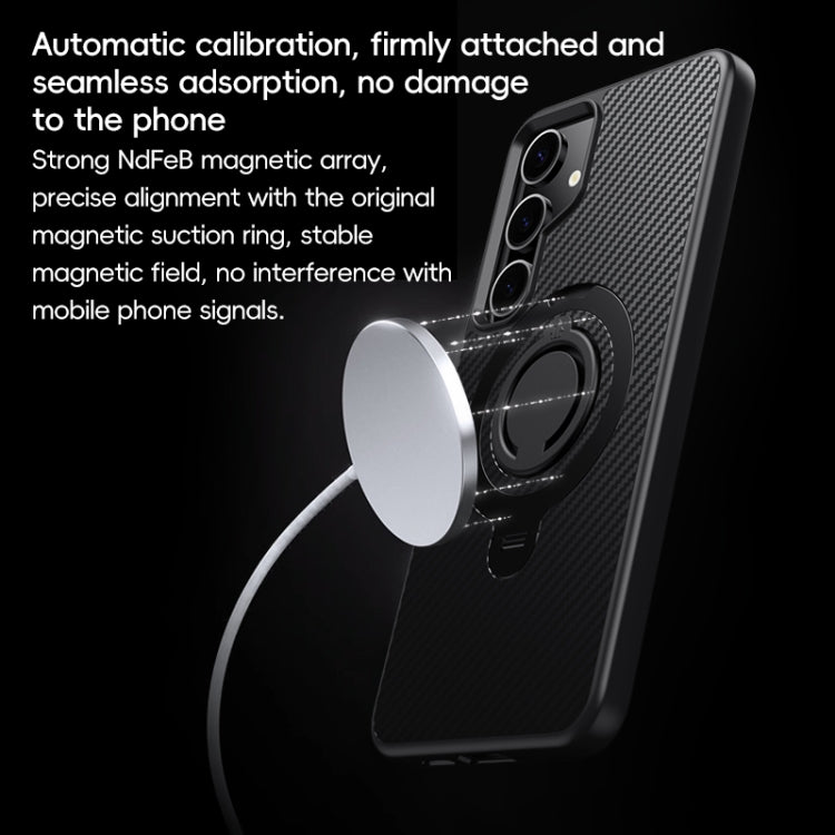 For Samsung Galaxy S24+ 5G Carbon Fiber MagSafe Phone Case with 360 Degree Rotating Holder